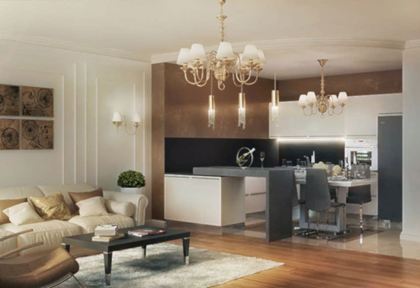 Дизайн интерьера кухня-гостиная